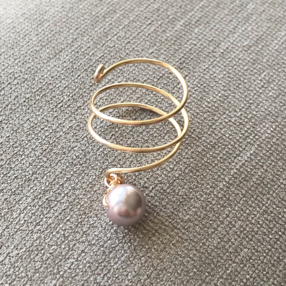 Coiled Ring With Silver Champagne South Sea Pearl